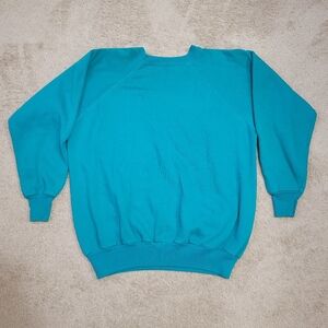 Vintage 80s Action Raglan Sweatshirt Turquoise Large USA Made 5050